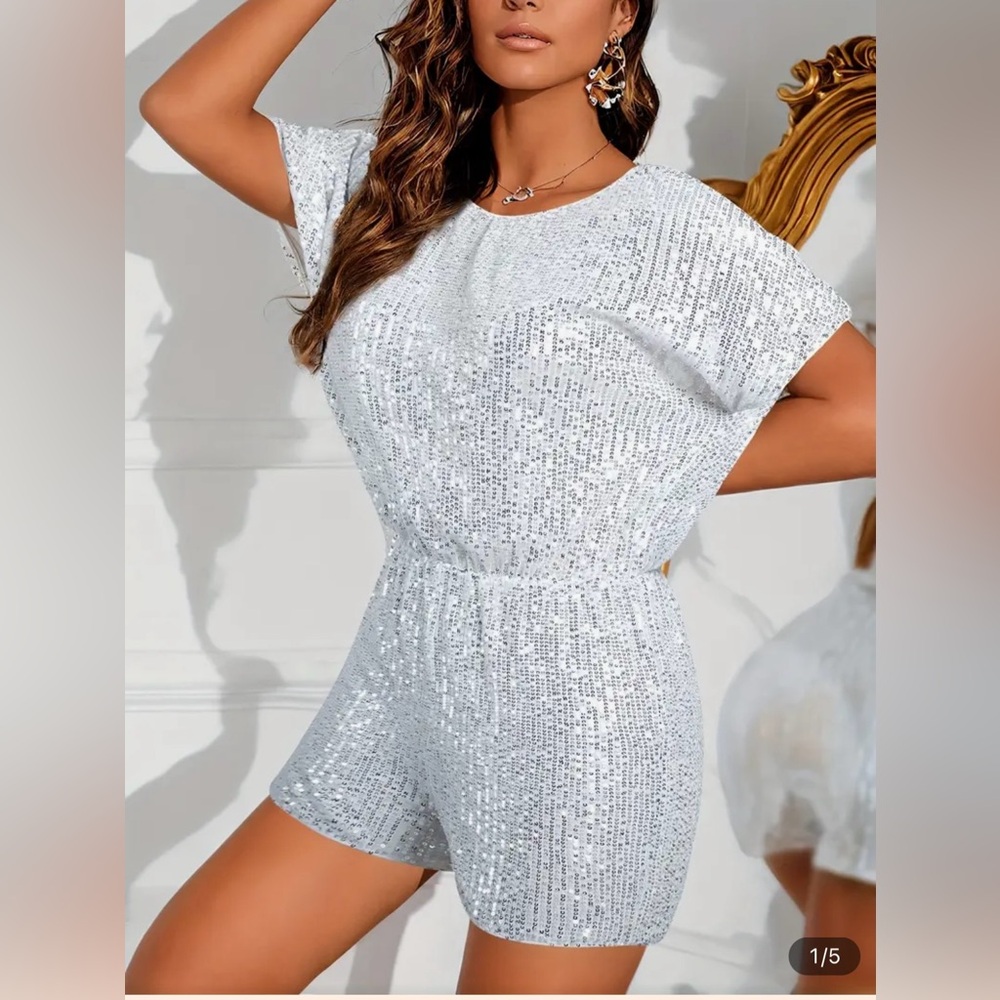 SOLD!!!!! NEW! Shimmering Sequin Romper Jumpsuit with Alluring Back Cutout